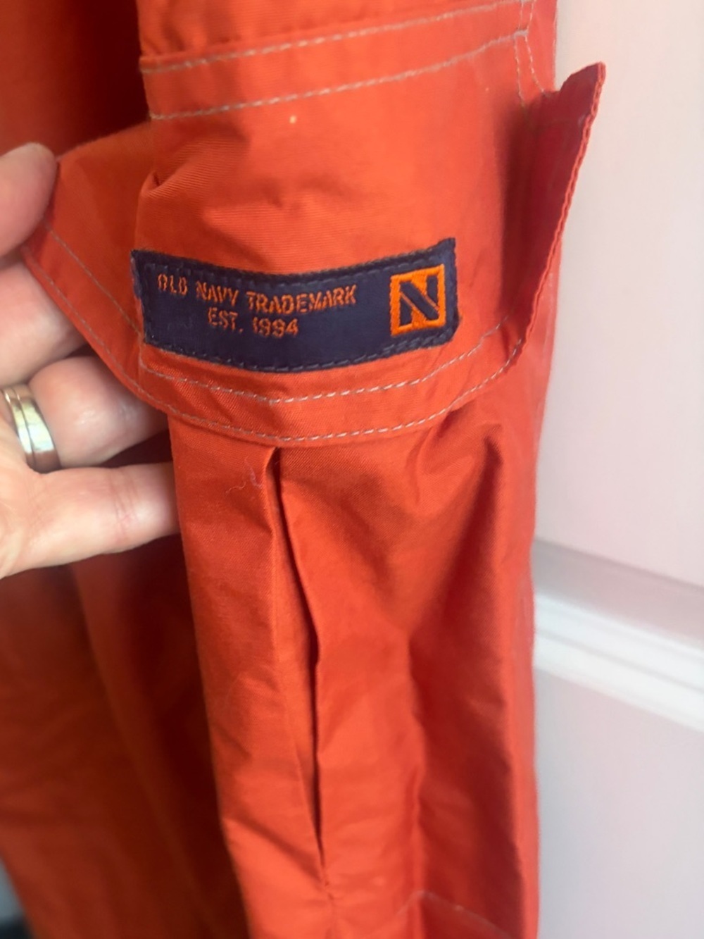 Old Navy orange Cargo Parachute Pants. Waist stretches to 28/29” Mesh lined - Picture 2 of 8